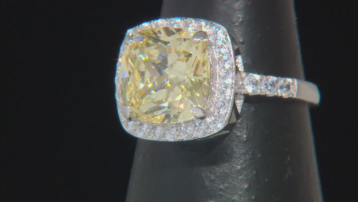 Yellow And White Cubic Zirconia Platinum Over Sterling Silver Ring 6.10ctw Video Thumbnail