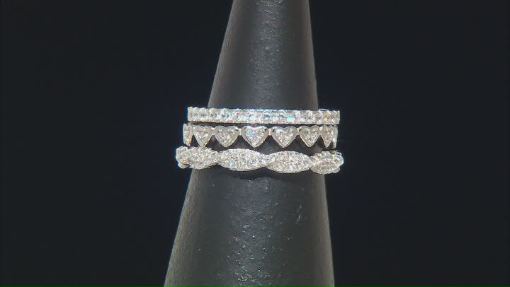 White Cubic Zirconia Rhodium Over Sterling Ring Set 1.56ctw Video Thumbnail