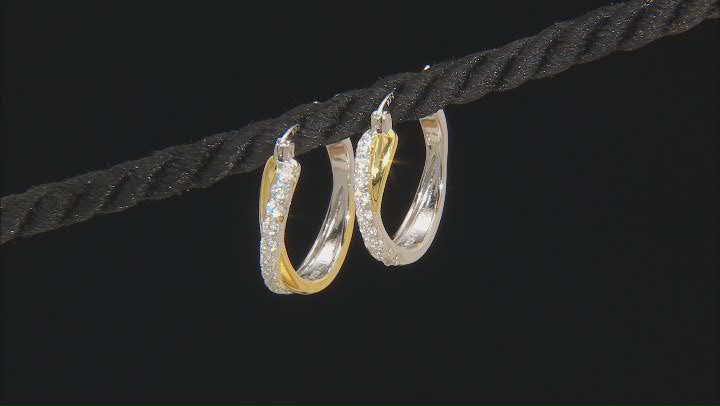 White Cubic Zirconia Rhodium And 18k Yellow Gold Over Sterling Silver Hoops 1.08ctw Video Thumbnail