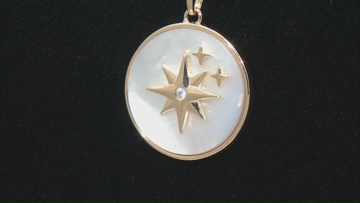 Cubic Zirconia And White Mother Of Pearl 14k Yellow Gold Over Silver North Star Pendant 0.02ctw Video Thumbnail