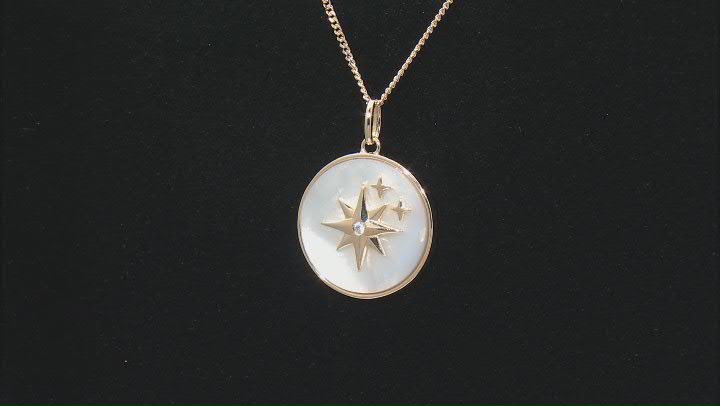 Cubic Zirconia And White Mother Of Pearl 14k Yellow Gold Over Silver North Star Pendant 0.02ctw Video Thumbnail