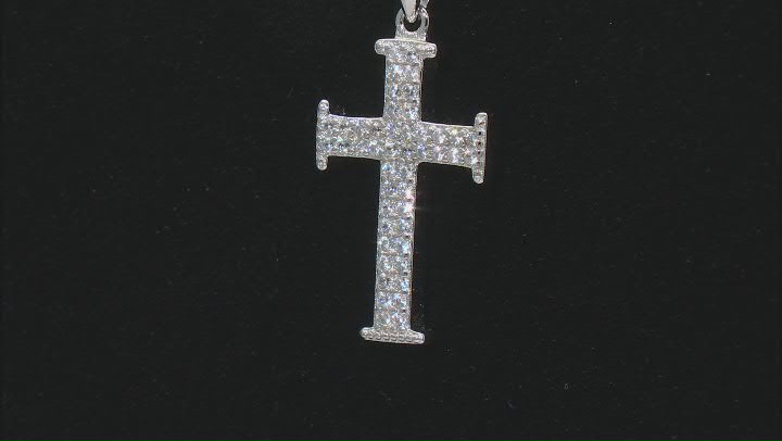 White Cubic Zirconia Rhodium Over Sterling Silver Cross Pendant 0.46ctw Video Thumbnail