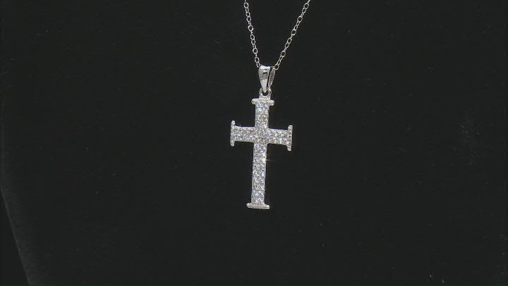 White Cubic Zirconia Rhodium Over Sterling Silver Cross Pendant 0.46ctw Video Thumbnail