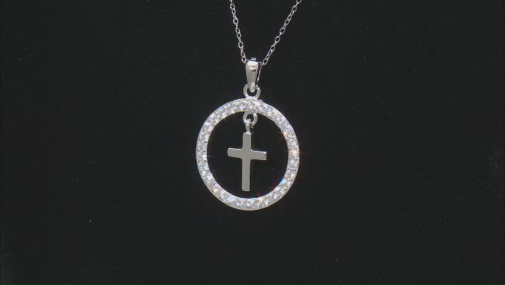 White Cubic Zirconia Rhodium Over Sterling Silver Cross Pendant 0.51ctw Video Thumbnail