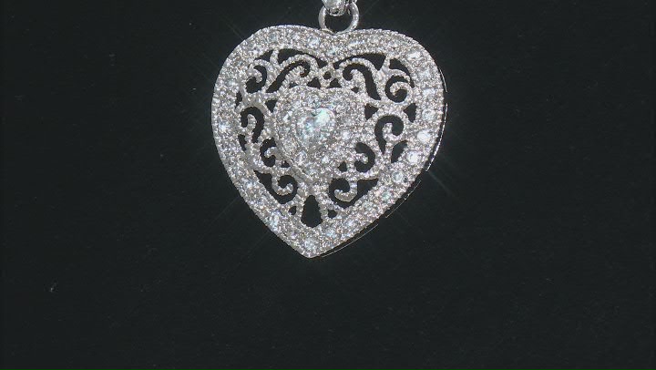 White Cubic Zirconia Rhodium Over Sterling Silver Heart Pendant 2.63ctw Video Thumbnail