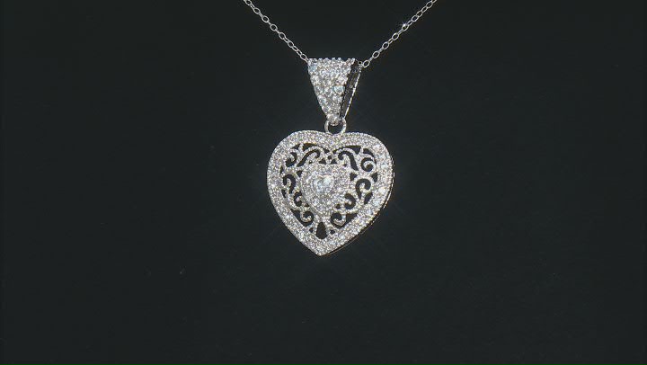 White Cubic Zirconia Rhodium Over Sterling Silver Heart Pendant 2.63ctw Video Thumbnail