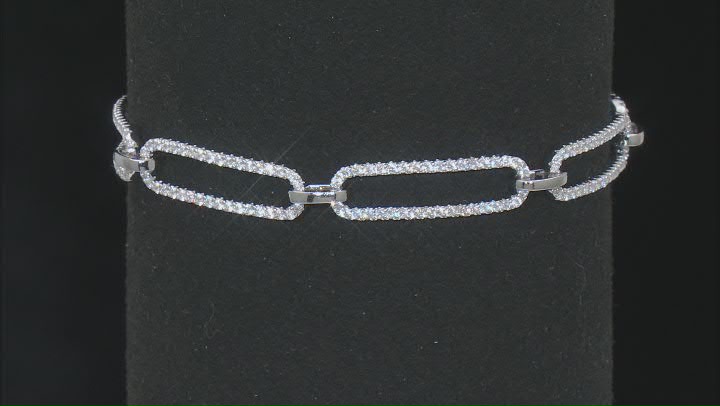 White Cubic Zirconia Rhodium Over Sterling Silver Paperclip Bracelet 1.20ctw Video Thumbnail