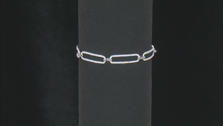 White Cubic Zirconia Rhodium Over Sterling Silver Paperclip Bracelet 1.20ctw Video Thumbnail