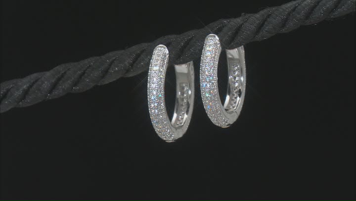 White Cubic Zirconia Rhodium Over Sterling Silver Hoops 0.33ctw Video Thumbnail