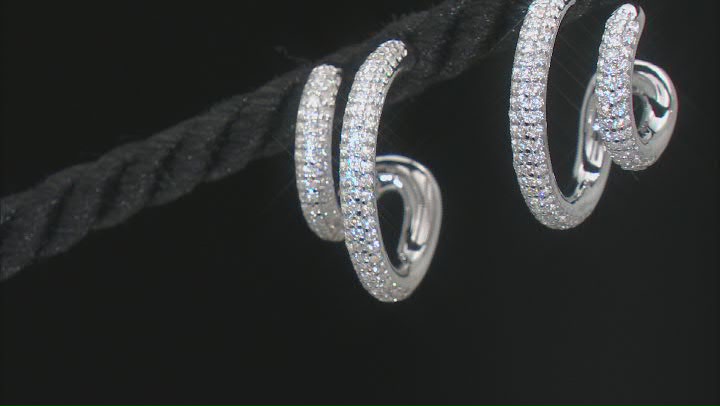 White Cubic Zirconia Rhodium Over Sterling Silver J-Hoops 2.29ctw Video Thumbnail