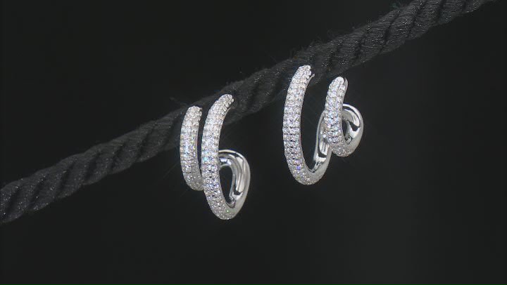 White Cubic Zirconia Rhodium Over Sterling Silver J-Hoops 2.29ctw Video Thumbnail