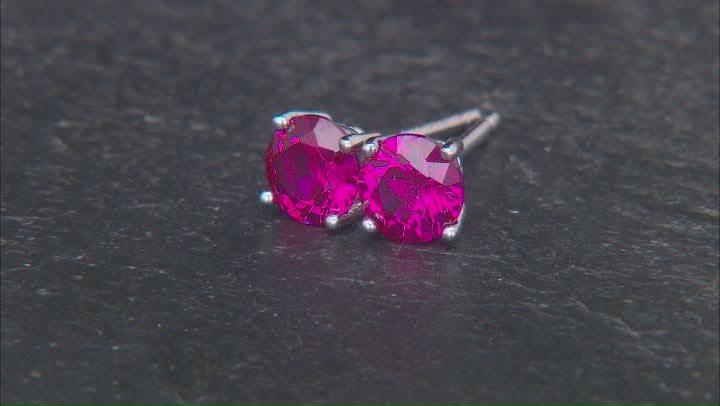 Cubic Zirconia, Lab Created Ruby, And Lab Created Blue Spinel Rhodium Over Silver Stud Set 3.94ctw Video Thumbnail