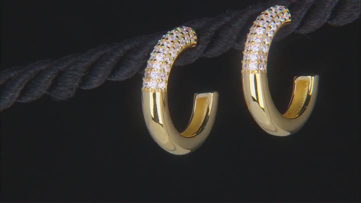 White Cubic Zirconia 18k Yellow Gold Over Sterling Silver Hoops 0.35ctw Video Thumbnail