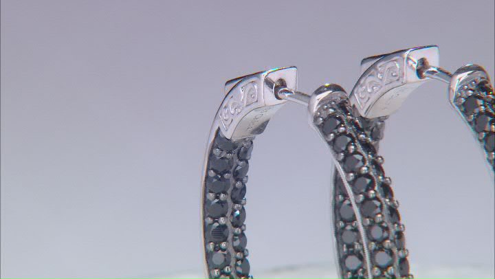 Black Spinel Rhodium Over Sterling Silver Hoop Earrings 4.50ctw Video Thumbnail