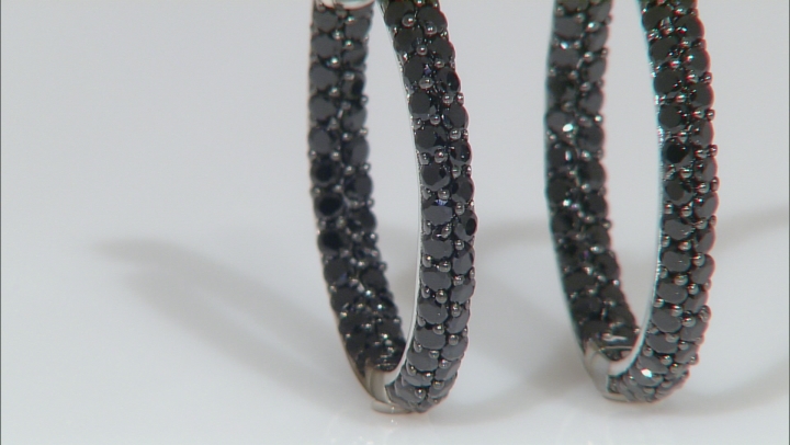 Black Spinel Rhodium Over Sterling Silver Hoop Earrings 4.50ctw Video Thumbnail