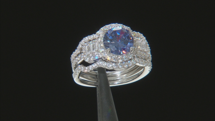 Blue & White Cubic Zirconia Rhodium Over Sterling Silver Ring 5.28CTW Video Thumbnail