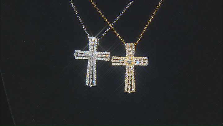 White Cubic Zirconia Rhodium Over Sterling Silver Cross Pendant With Chain 1.11ctw Video Thumbnail