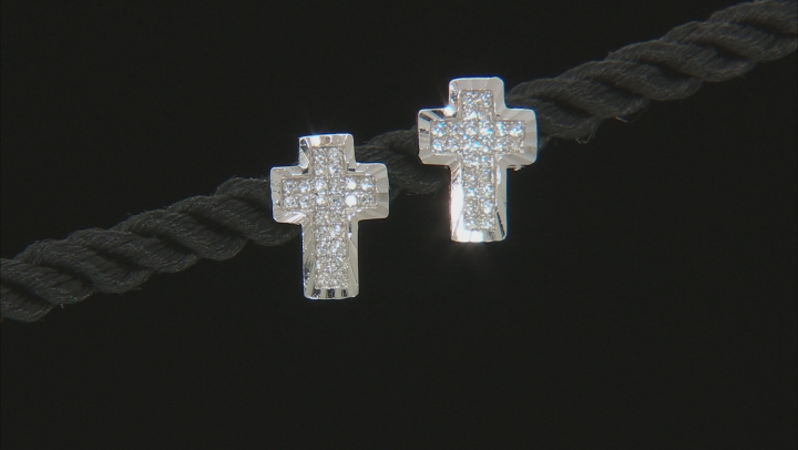 White Cubic Zirconia Rhodium Over Sterling Silver Cross Pendant With Chain & Earrings Set Video Thumbnail