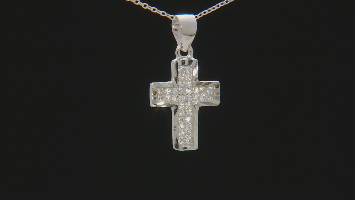 White Cubic Zirconia Rhodium Over Sterling Silver Cross Pendant With Chain & Earrings Set Video Thumbnail