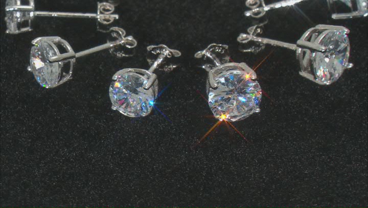 White Cubic Zirconia Rhodium Over Sterling Silver Earrings Set Of 5 15.73ctw Video Thumbnail