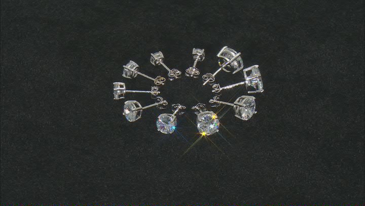 White Cubic Zirconia Rhodium Over Sterling Silver Earrings Set Of 5 15.73ctw Video Thumbnail