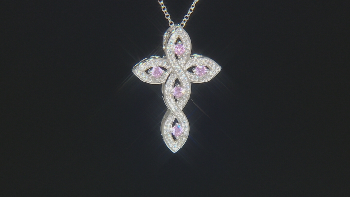 Rhodium Over Sterling Silver Cross Pendant With Chain 1.18ctw Video Thumbnail