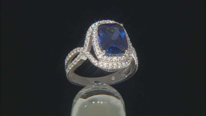 Blue & White Cubic Zirconia Rhodium Over Sterling Silver Center Design Ring 4.72ctw Video Thumbnail