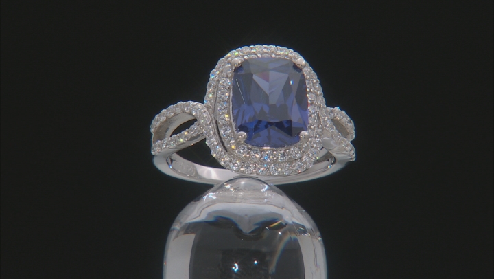 Blue & White Cubic Zirconia Rhodium Over Sterling Silver Center Design Ring 4.72ctw Video Thumbnail