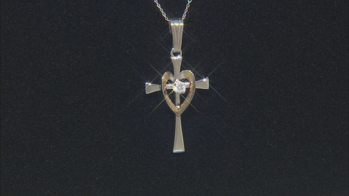 White Cubic Zirconia Rhodium And 18k Yellow Gold Over Sterling Silver Cross Pendant With Chain Video Thumbnail