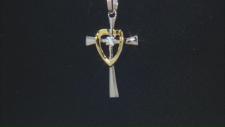 White Cubic Zirconia Rhodium And 18k Yellow Gold Over Sterling Silver Cross Pendant With Chain Video Thumbnail
