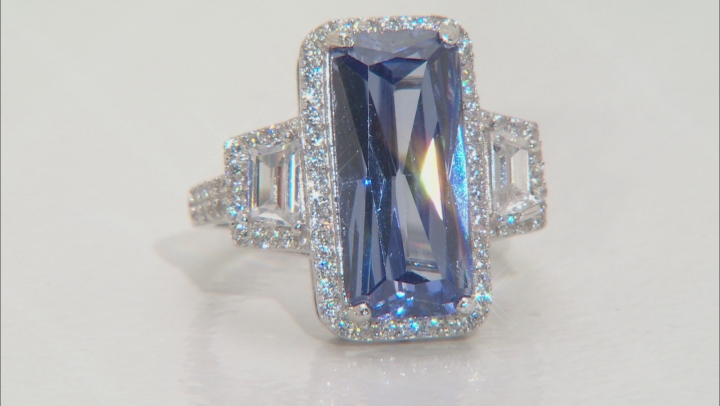 Blue & White Cubic Zirconia Rhodium Over Sterling Silver Center Design Ring 10.03ctw Video Thumbnail