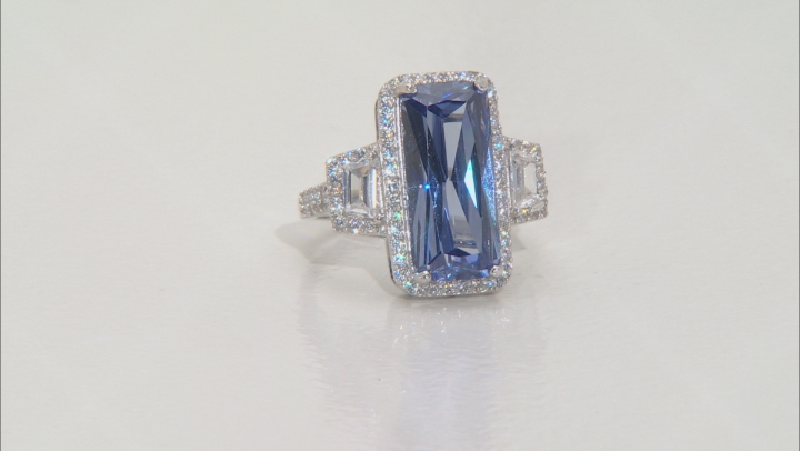 Blue & White Cubic Zirconia Rhodium Over Sterling Silver Center Design Ring 10.03ctw Video Thumbnail