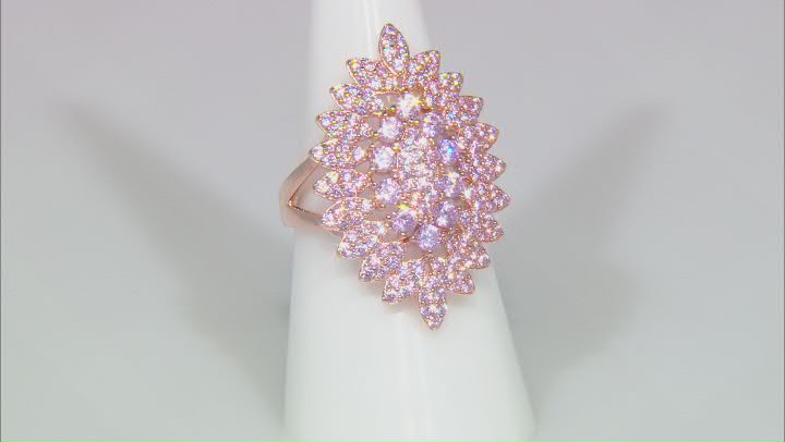 Pink Cubic Zirconia 18K Rose Gold Over Sterling Silver Cluster Ring 2.76ctw Video Thumbnail