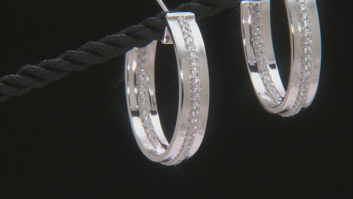 White Cubic Zirconia Rhodium Over Sterling Silver Hoop Earrings 2.10ctw Video Thumbnail