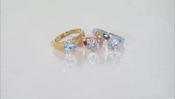 White Cubic Zirconia, Rhodium, 18k Yellow, and Rose Gold Over Silver Solitaire Ring Set Of 3 Video Thumbnail