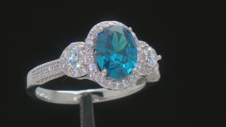 Blue and White Cubic Zirconia Rhodium Over Sterling Silver Ring 4.95ctw Video Thumbnail
