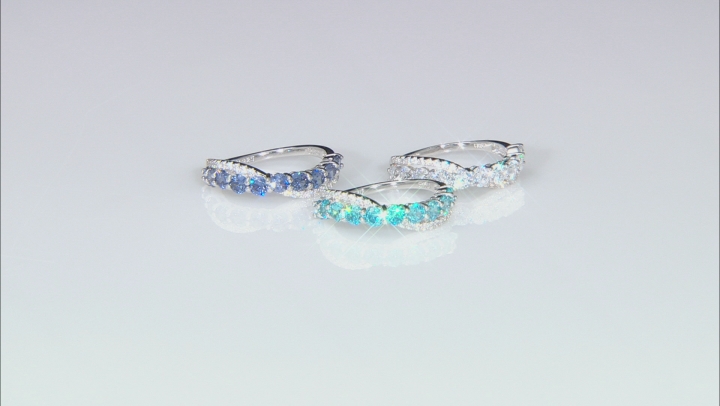 Blue and White Cubic Zirconia Rhodium Over Sterling Silver Rings Set of 3 6.00ctw Video Thumbnail