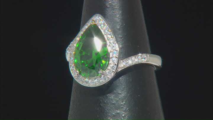 Green And White Cubic Zirconia Rhodium Over Sterling Silver Ring Video Thumbnail