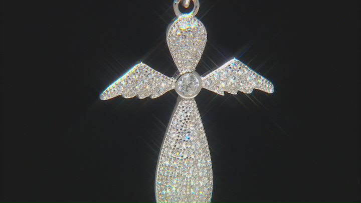 White Cubic Zirconia Rhodium Over Silver Cross Pendant With Chain 0.85ctw
