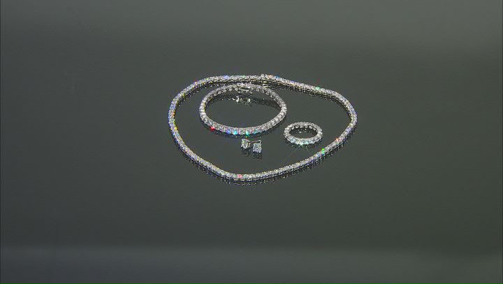White Cubic Zirconia Rhodium Over Silver Earrings, Necklace, Ring, and Bracelet Set 67.36ctw Video Thumbnail