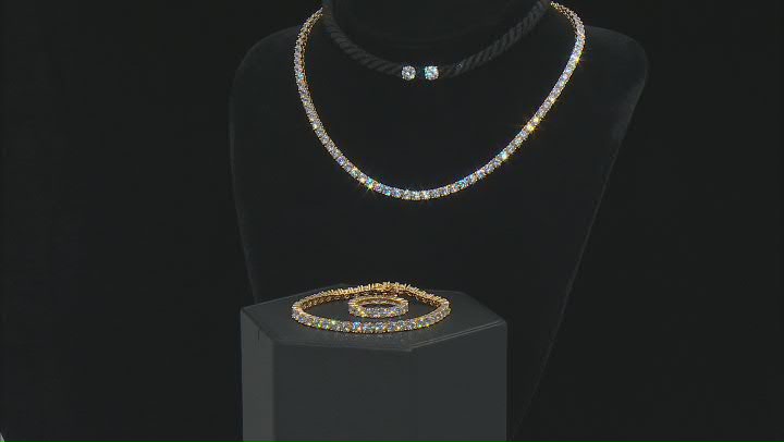 White Cubic Zirconia 18k Yellow Gold Over Silver Earrings, Necklace, Ring, And Bracelet Set 67.36ctw Video Thumbnail