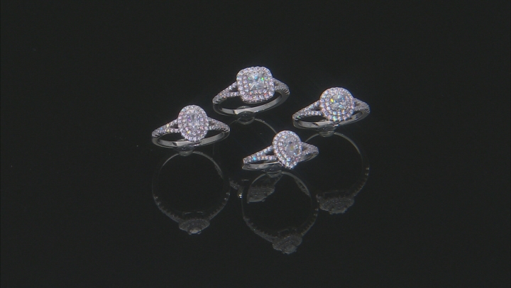White Cubic Zirconia Rhodium Over Sterling Silver Rings Set of 4 4.60ctw Video Thumbnail