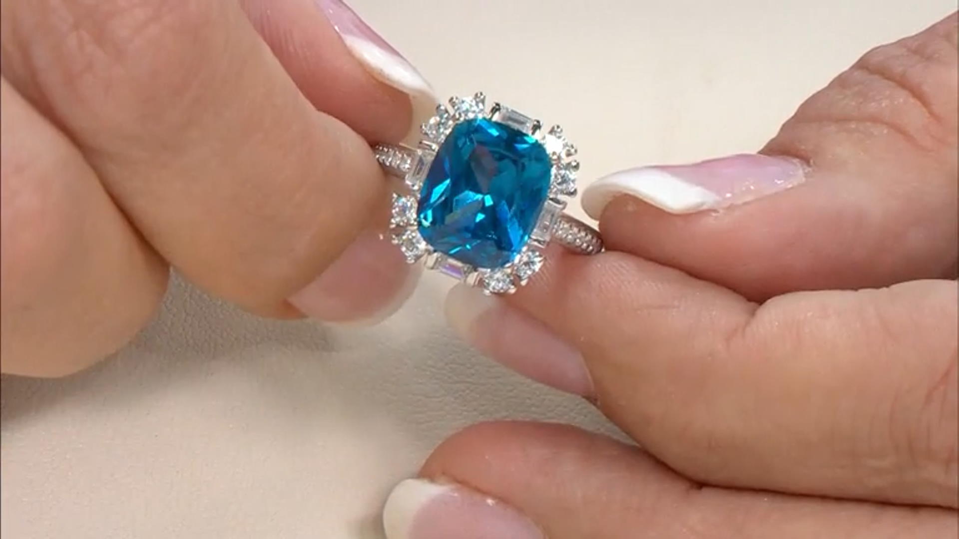 Blue And White Cubic Zirconia Rhodium Over Sterling Silver Ring 5.50ctw Video Thumbnail