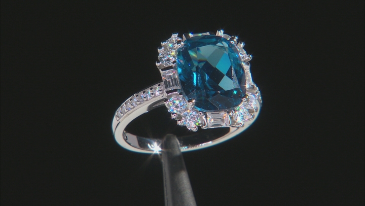 Blue And White Cubic Zirconia Rhodium Over Sterling Silver Ring 5.50ctw Video Thumbnail