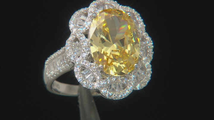 Yellow And White Cubic Zirconia Rhodium Over Sterling Silver Ring 11.76ctw Video Thumbnail