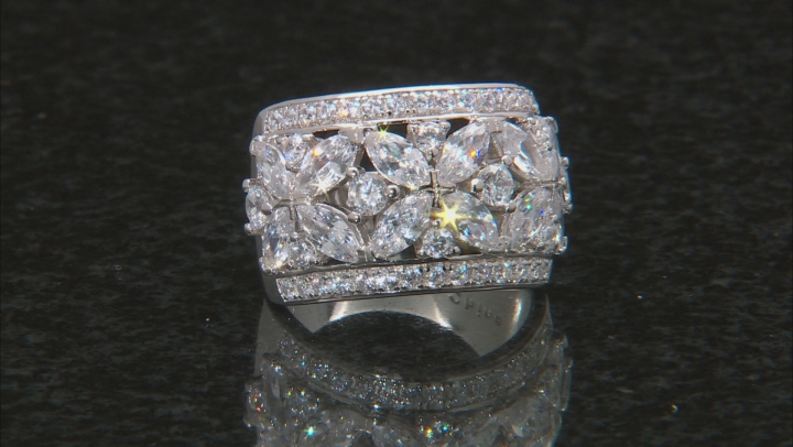 White Cubic Zirconia Rhodium Over Sterling Silver Floral Ring 6.00ctw. Video Thumbnail