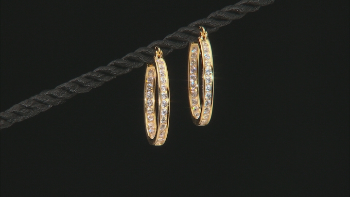 White Cubic Zirconia 18K Yellow Gold Over Sterling Silver Inside Out Hoop Earrings 3.00ctw Video Thumbnail
