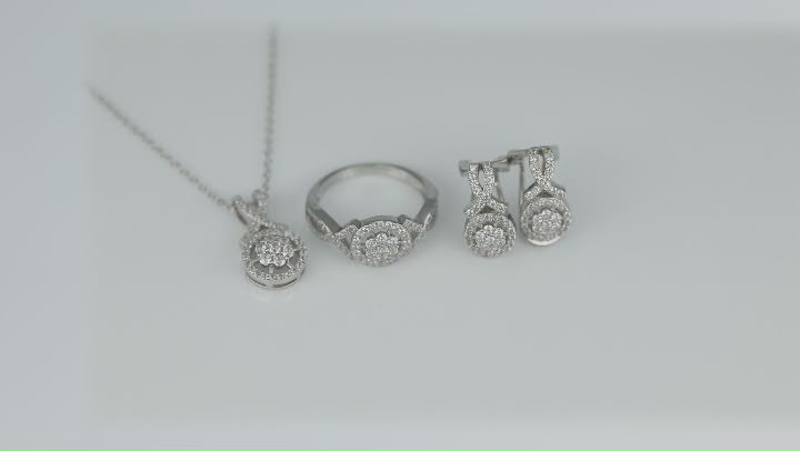 Cubic Zirconia Rhodium Over Sterling Silver Jewelry Set 2.50ctw Video Thumbnail