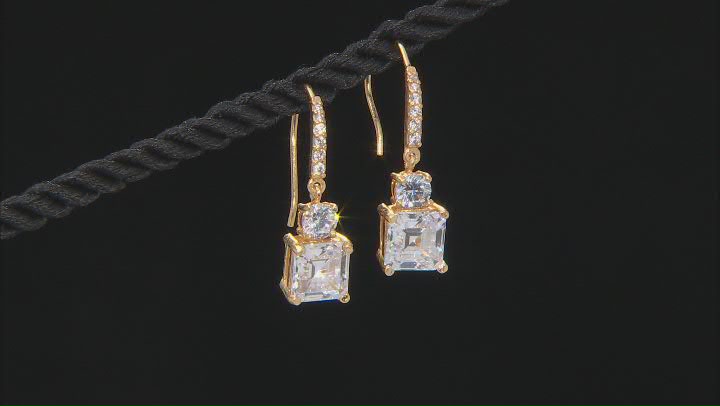 White Cubic Zirconia Asscher Cut 18k Yellow Gold Over Sterling Silver Dangle Earrings 9.40ctw Video Thumbnail