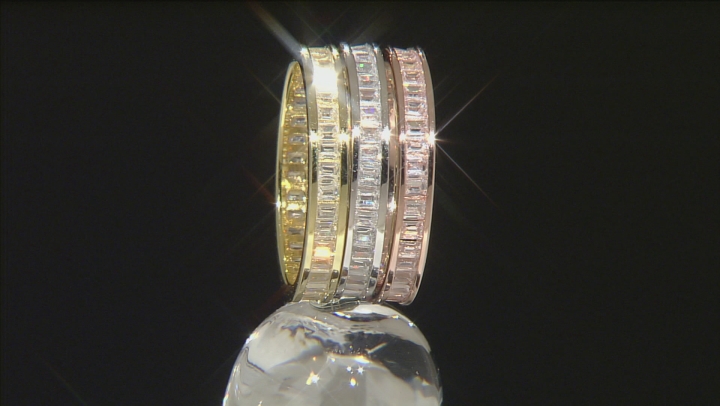 White Cubic Zirconia 18k Rose & Yellow Gold Over & Rhodium Over Silver Bands 6.50ctw Video Thumbnail